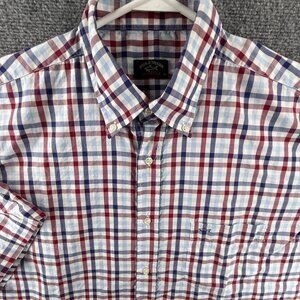 Paul & Shark Blue Red 45 Short Sleeve Button-Down Check Shirt Mens Casual Pocket